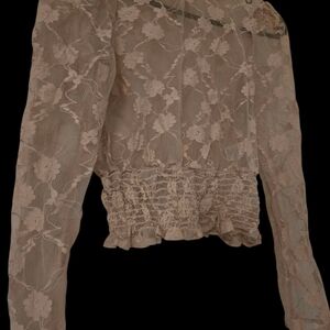 Brown Smocked Asymmetrical Long Sleeve Blouse